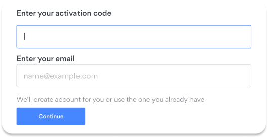 Aktivointikoodin ja sähköpostin syöttö
