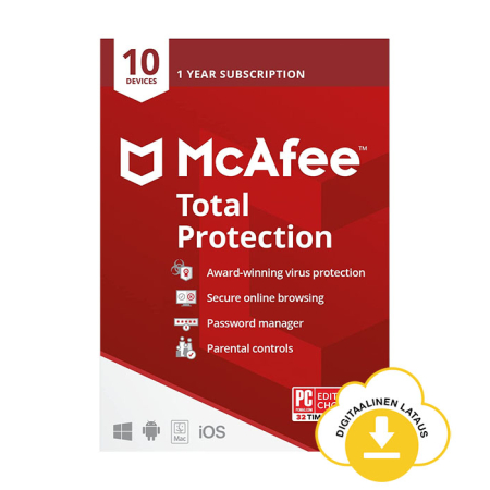 McAfee Total Protection virustorjunta 10 laitteelle