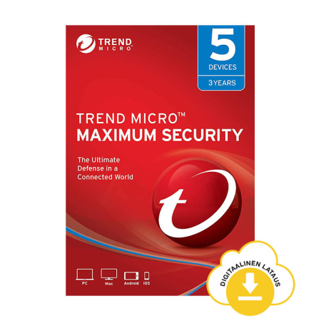 Trend Micro Maximum Security - 5 laitetta / 3 vuotta - sähköinen lisenssi
