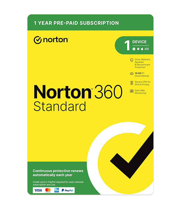 Norton 360 Standard, 1 laite / 1 vuosi - Auto Renew - sähköinen lisenssi